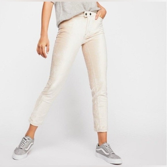 We The Free Free People Sweet Jane Velvet Skinny Pants - Beige - NWOT - Picture 4 of 7